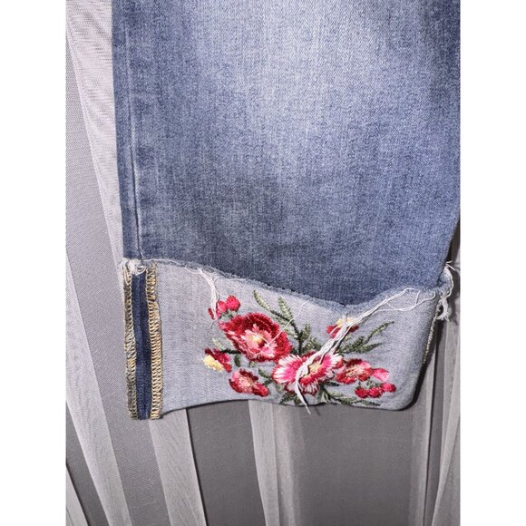 INC Womens Straight-Leg Embroidered Cuffed Jeans Regular Fit Blue Denim With Flo - Picture 3 of 8